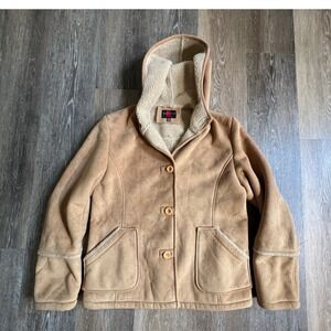 Gallery Hooded Jacket Womens Size M Tan Faux Suede Shearling Lined Coat